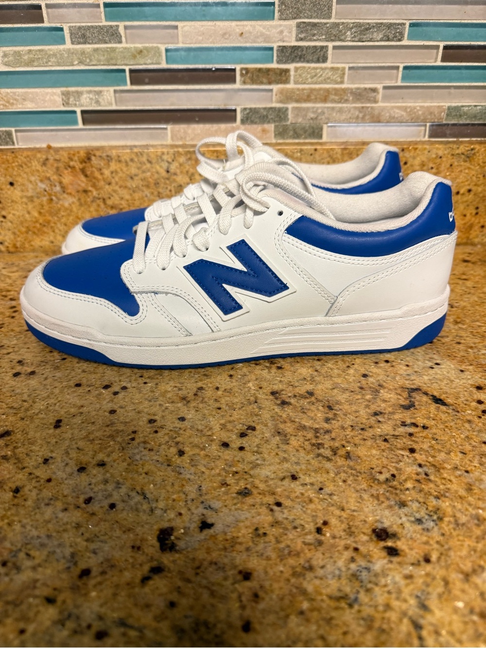 Never worn New Balance Men White and Blue Low-Top Sneakers. Original box